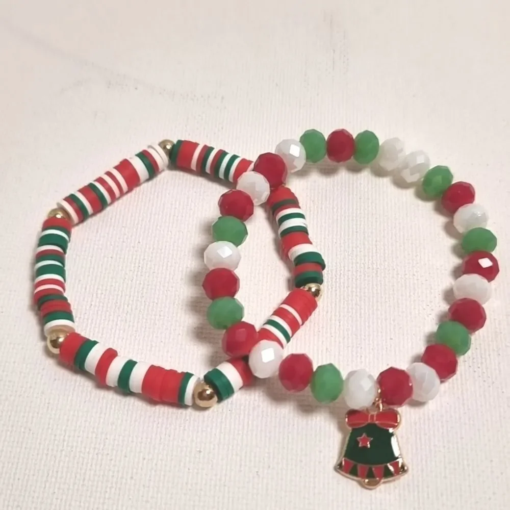 Cb3-18 CHRISTMAS STACKING 2 BRACELET SET charm adjustable